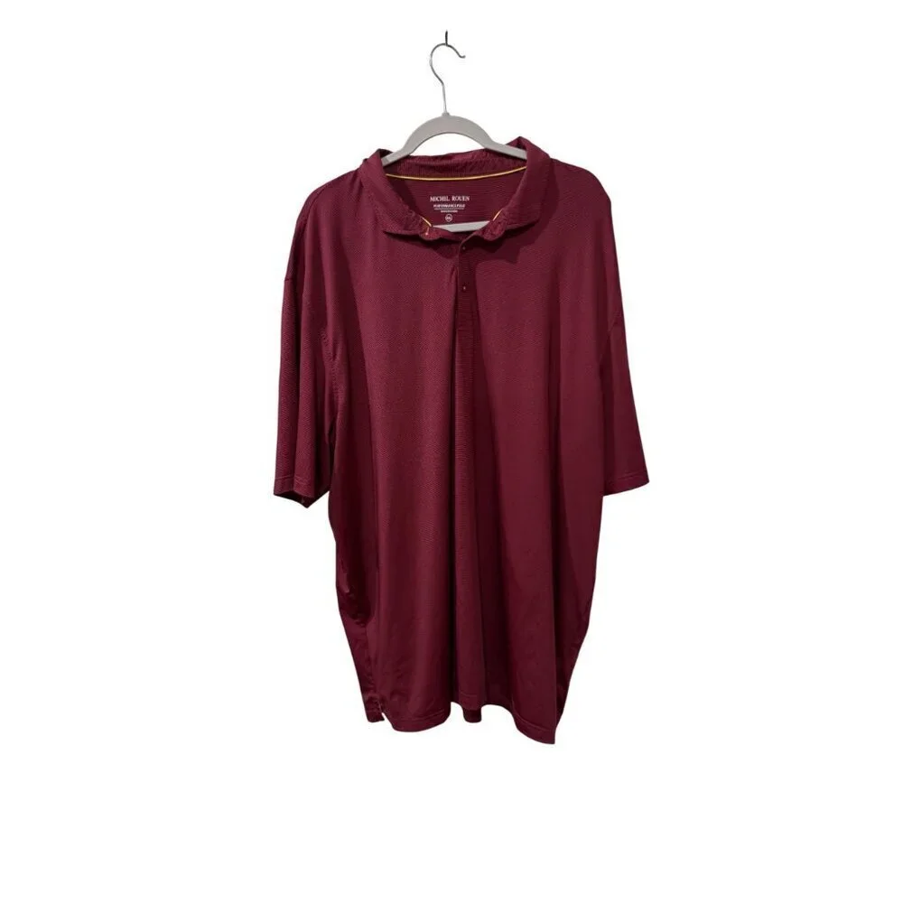 Set of 2 Michel Rouen Mens Performance Polo Shirts Burgundy & Gray Blue 4X